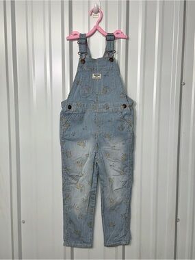 OshKosh B’Gosh Girls Floral Hickory Stripe Overalls Cottagecore Farmgirl Style